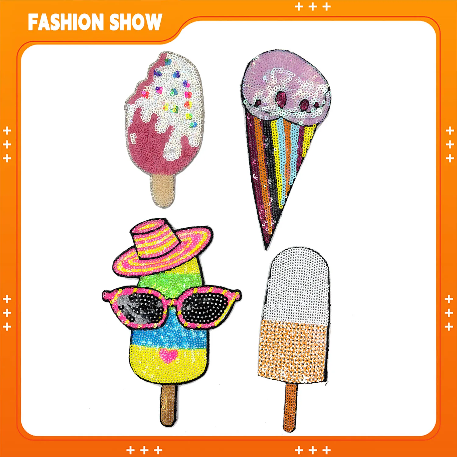 Sequin Embroidery Ice Cream Patches, Iron-On or Sew-On DIY Clothing Accessories for Children and Adults' Sweatshirts, T-Shirts, Hats, Cute Summer Dessert Decorative Patches
