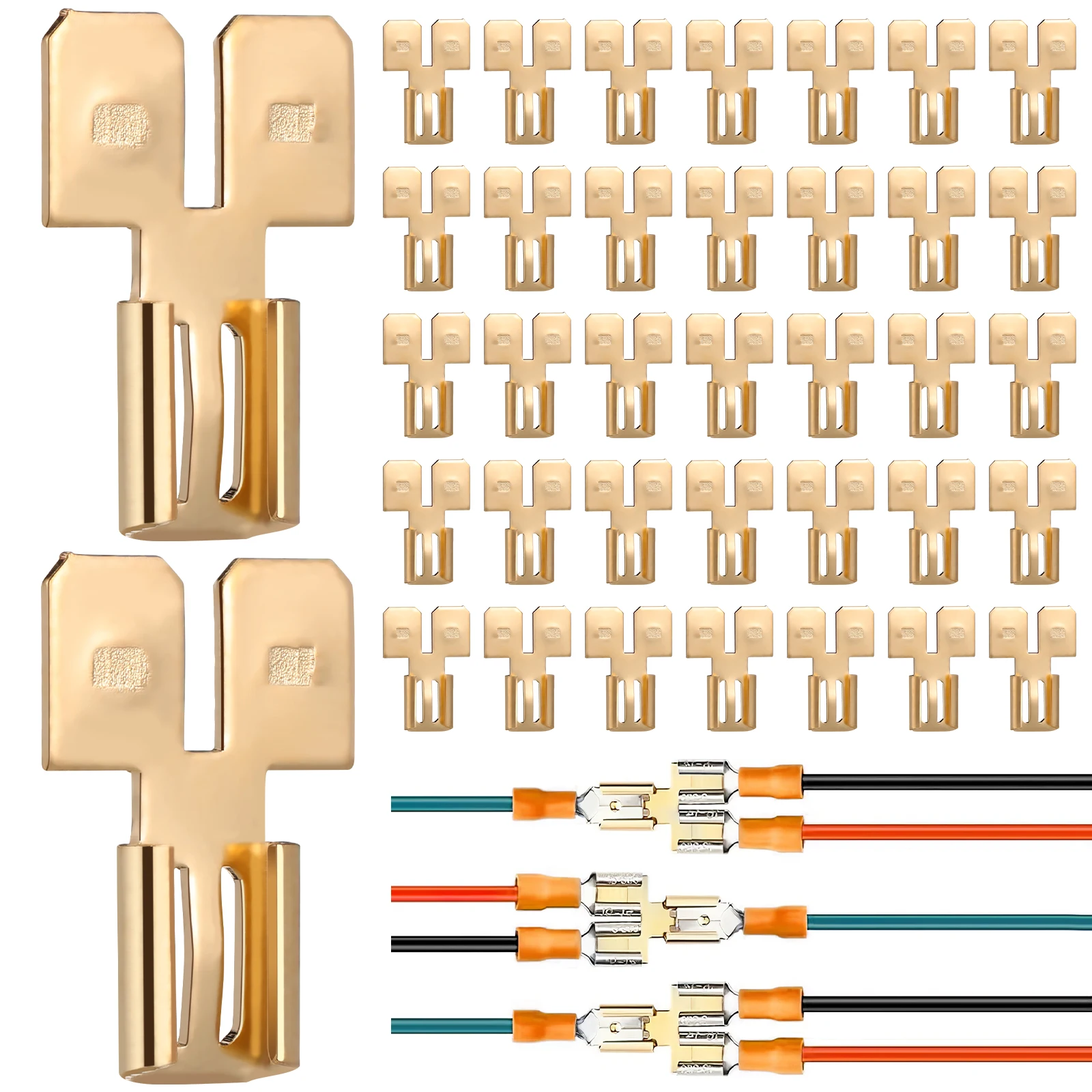

50 Pcs Quick Disconnect Terminals Double Back Spade Connector Wire Electrical Kit Cable Shrink Brass Automotive Wiring