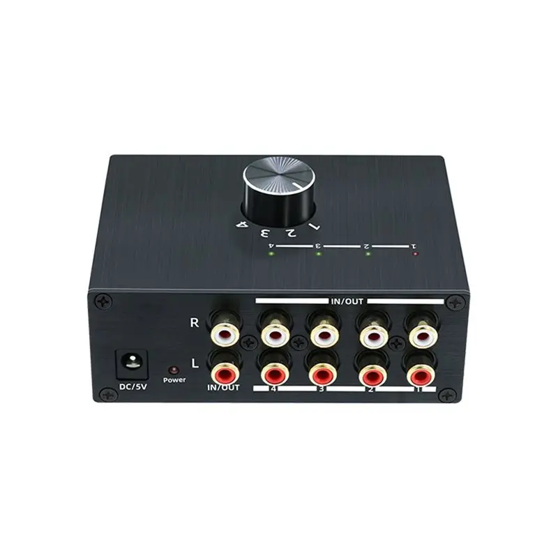 

LXYB18B 4 Way RCA Stereo Audio Switcher Bi-Directional 4X1 / 1X4 RL RCA Stereo Audio Switch With Volume Knob