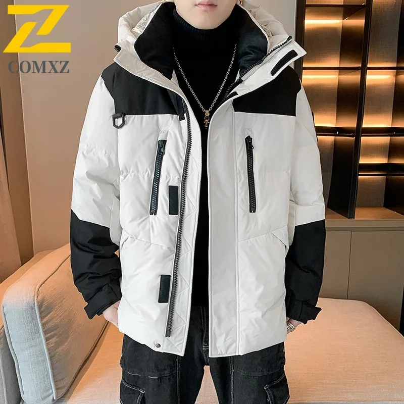 

COMXZ Handsome Quilted Jacket Versatile Hooded Windproof Work Down Jacket Adventure Waterproof Winter Padding Men's Clothing