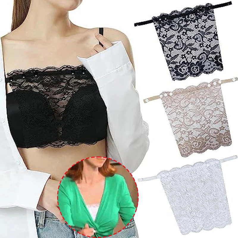 1pcs Lady Lace Clip-on Mock Camisole Bra Insert Overlay Modesty Panel Vest Bra Insert Wrapped Chest Protection Covering Tube Top