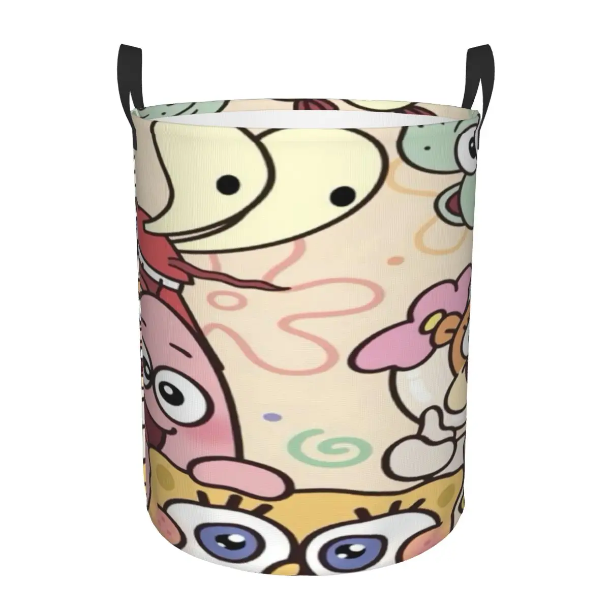 

Breathable Round Laundry Hamper Spongebob Single-Layer Dirty Clothes Basket with Easy-Care Fabric for Home Organization