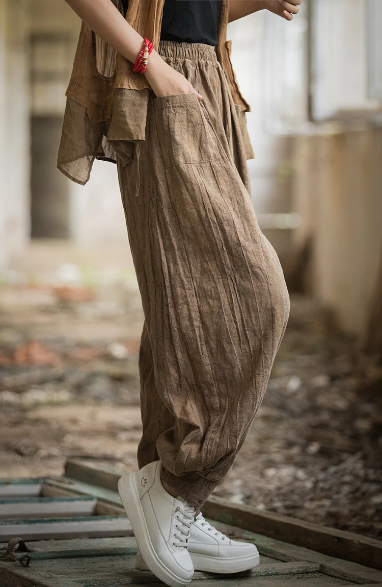 Zimowe damskie spodnie haremki z ramii w stylu tie-dye. Vintage, inspirowany zenem i wszechstronny element wystroju.