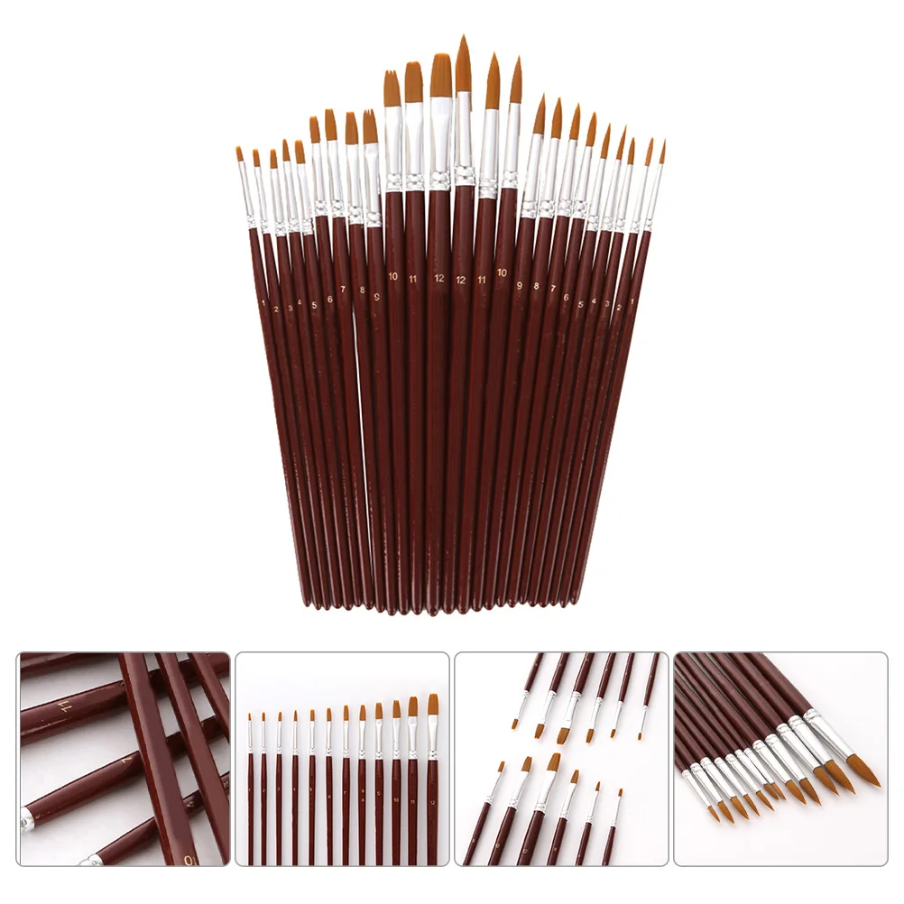 مجموعة فرش طلاء فنية بمقبض خشبي مكونة من 24 قطعة، مجموعة فرش رسم بالألوان المائية المدببة، أدوات رسم زيت الغواش