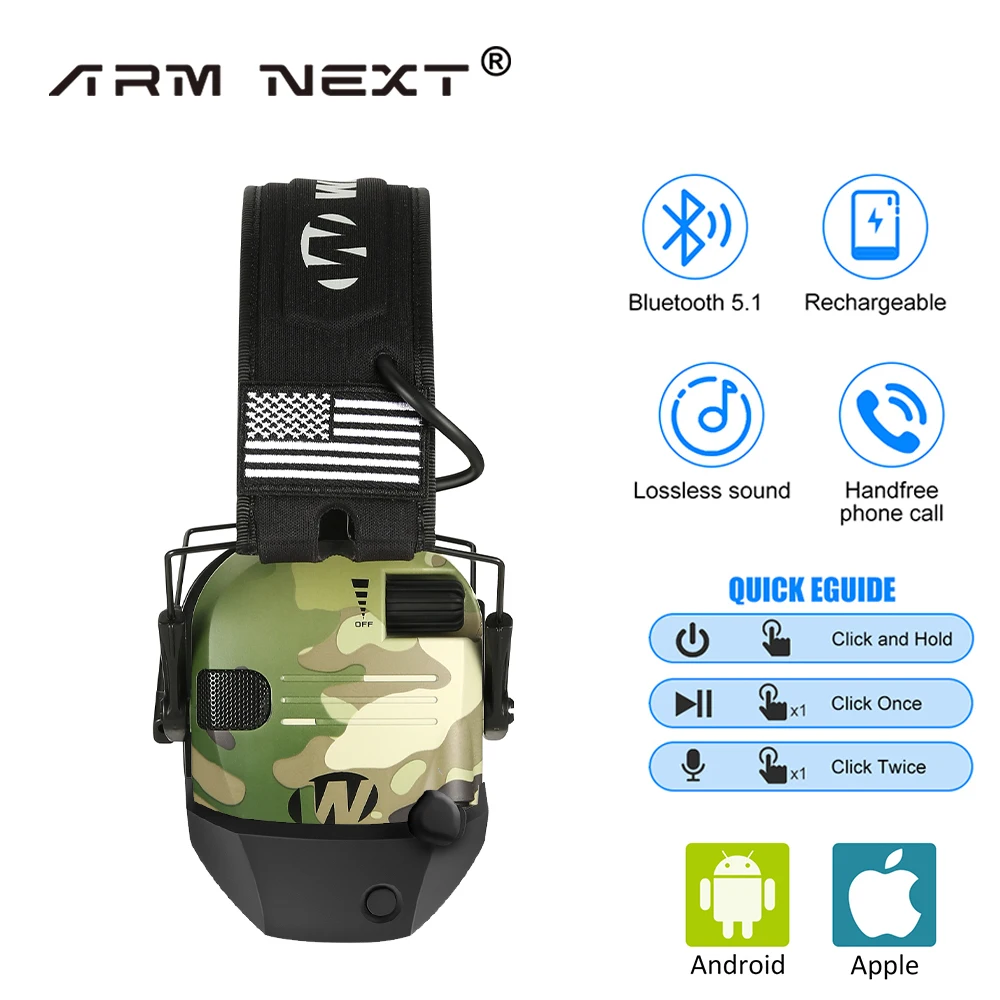 NEW 5.1 Bluetooth  Anti-noise Shooting Headset Hunting Tactical Headset Hearing Protection Earmuffs