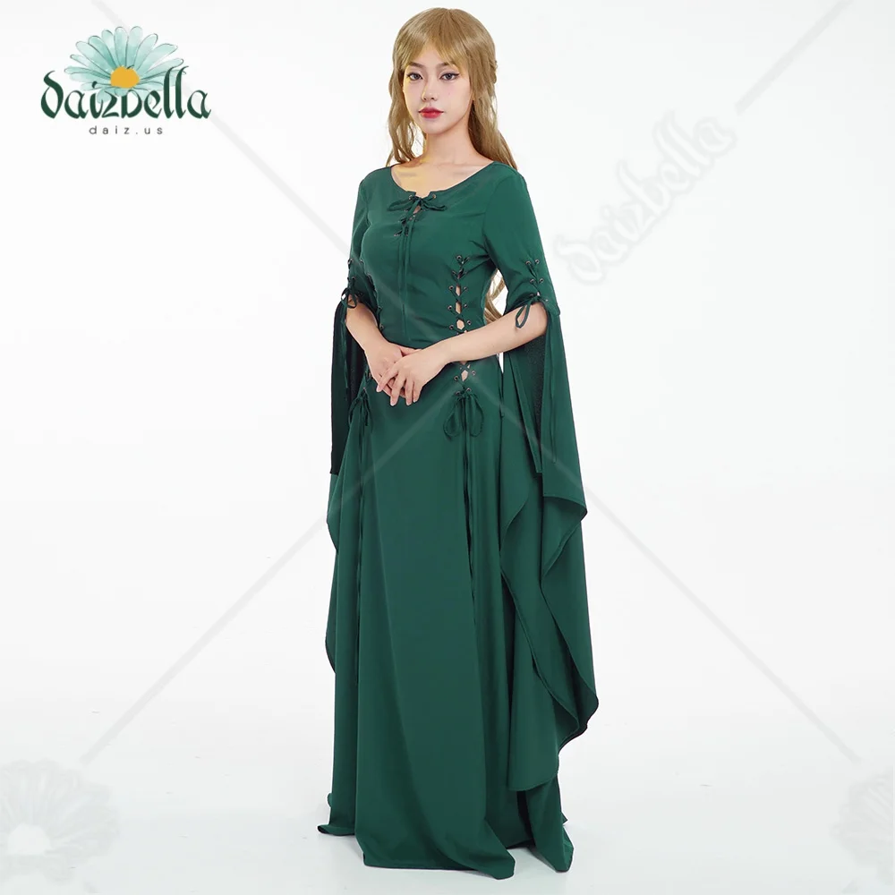 DAIZBELLA Women\'s Medieval Renaissance Dress Lace-up Vintage Wedding Dress with Long Trailing Sleeves Cosplay Costume