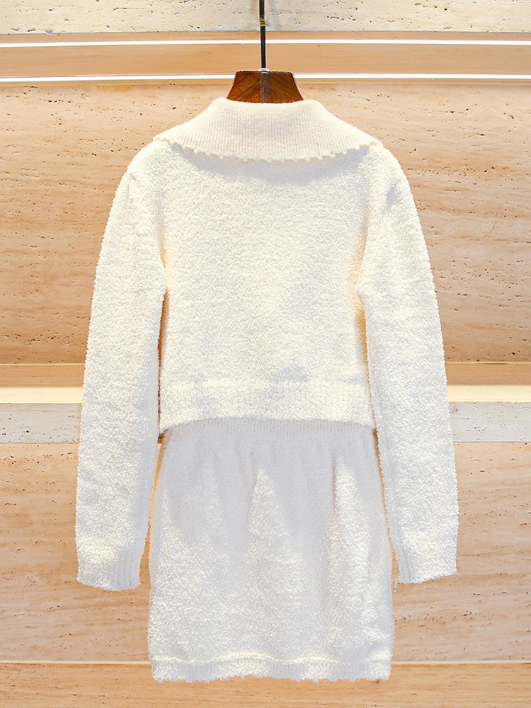 

Miumem Premium Knitted Cardigan Top And f Skirt Set Autumn College Sle Women's Faion Ensemble Long Sve Button up Po...
