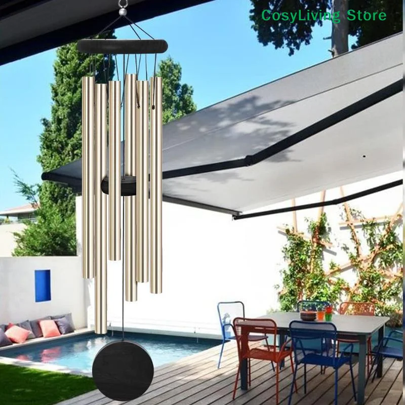 [CL]1Pc Retro Red Wood Aluminum Pipes Wind Chime Octagonal Wood Hang Tag 6 Metal Tubes Courtyard Balcony Decor[CL]