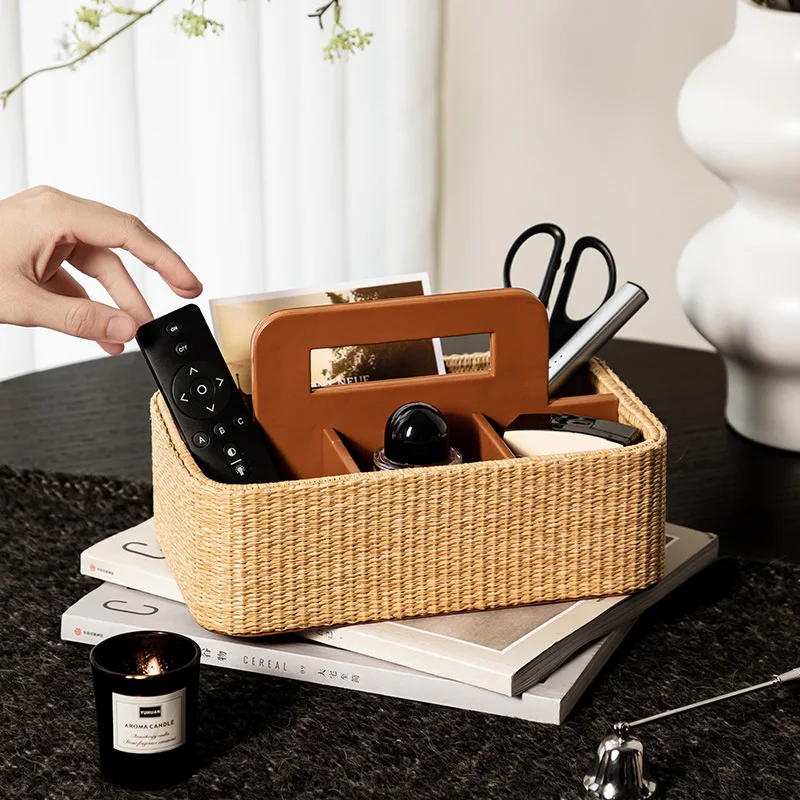 Natural Woven Storage Box with a Luxurious and High-end Feel Suitable For home use in bedrooms remote control storage boxes