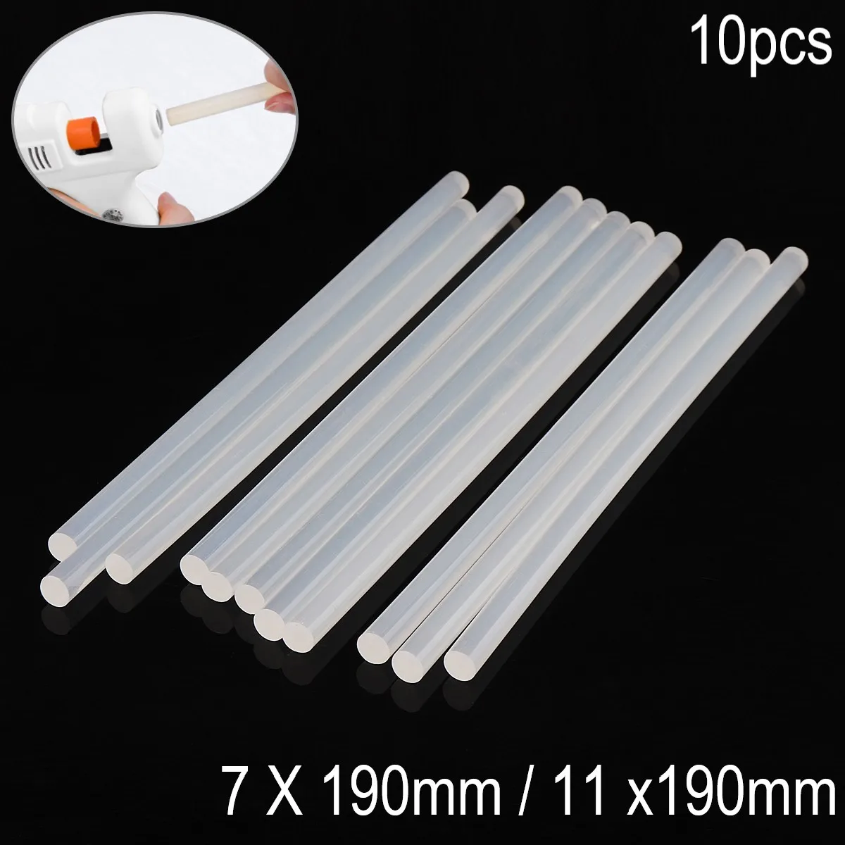 10pcs 7 X 190mm / 11 x190mm Transparent Hot Melt Gun Glue Sticks Gun Adhesive DIY Tools for Hot Melt Glue Gun Repair