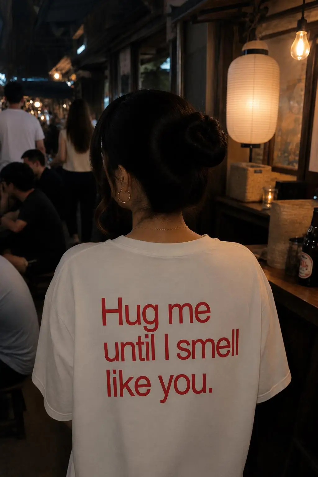 Fashion Design Hug Me Until I Smell Like You Shirt, Funny Romantic Quote Tee, Cute Couple Gift T-Shirt, Flirty Red Text Shirt
