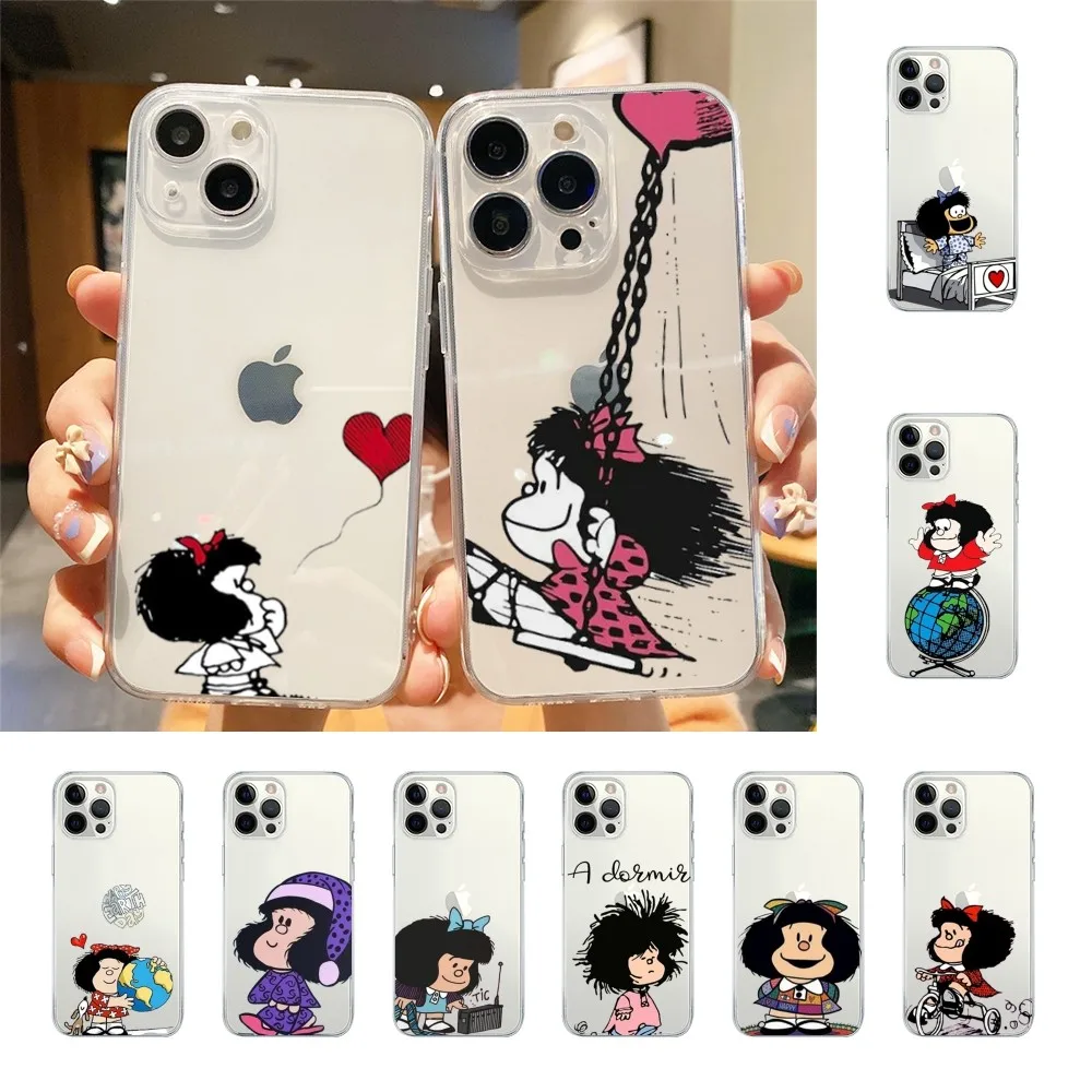 M-mafalda Girl Phone Case For Iphone 15 11 13 14 Pro Max 7 8 Plus X Xr Xs Max 16pro 12mini Transparent Cover