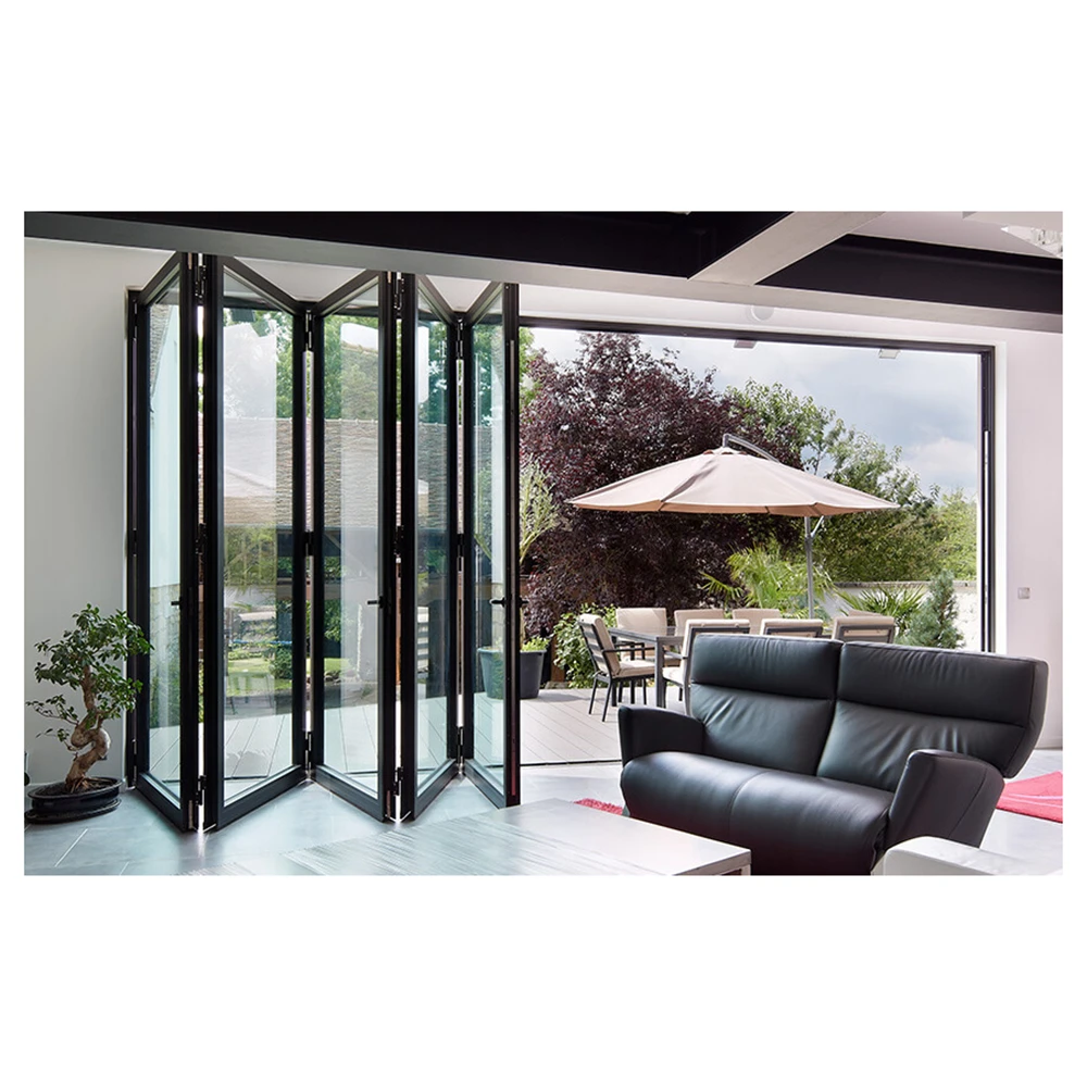 Customized Folding Door CBMmart Custom Powder Coated Aluminum Alloy Bifold Double Exterior Tempered Glass Folding Doors