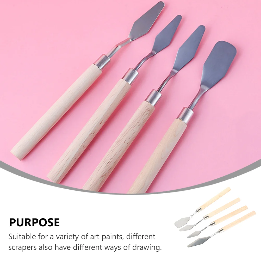 4 Pcs Dispensing Scraper Tool Painting Supplies Spatula Spatulas Pointy-end Scrapers Beige Flat-end