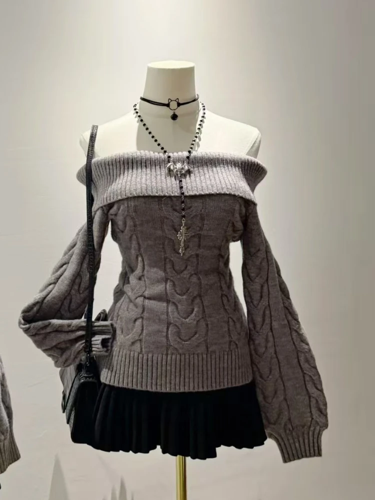 مثير قبالة الكتف سترة المرأة سليم متماسكة كم طويل الكورية الشارع الشهير شتاء دافئ البلوز موضة الاتجاه فتاة أنيقة جديدة #3