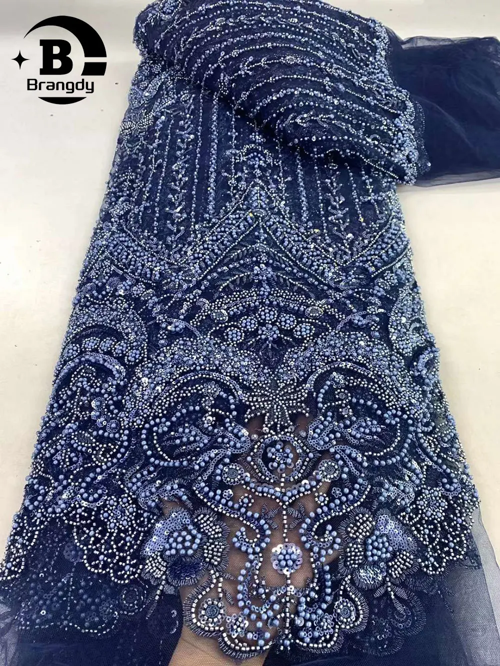 

High -End Luxury French Mesh Beaded Lace Fabric 2024 High Quality African Sequins Groom Lace Fabrics For Nigerian Wedding Dress