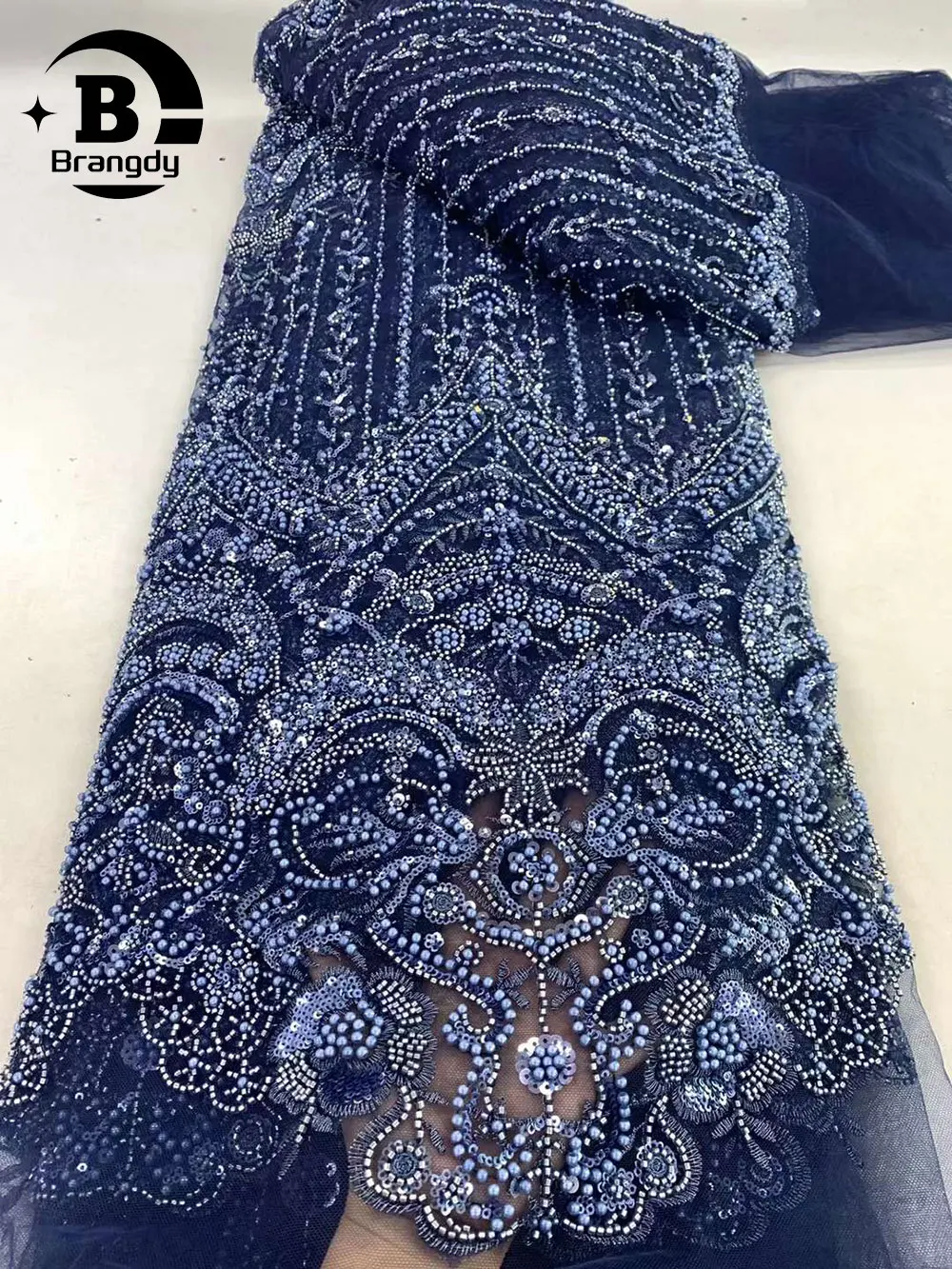 High -End Luxury French Mesh Beaded Lace Fabric 2024 High Quality African Sequins Groom Lace Fabrics For Nigerian Wedding Dress