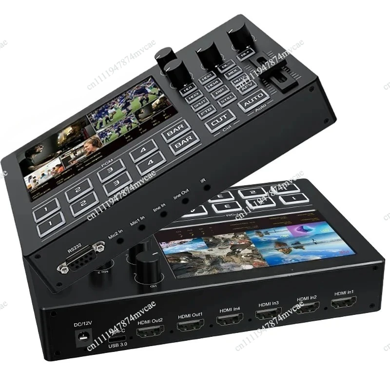 4 Cha-nnel Multi Video Switcher 4 in 2 out with Screen 1080P Live Streaming Mixer Mic in for Cam-era Capture Recording