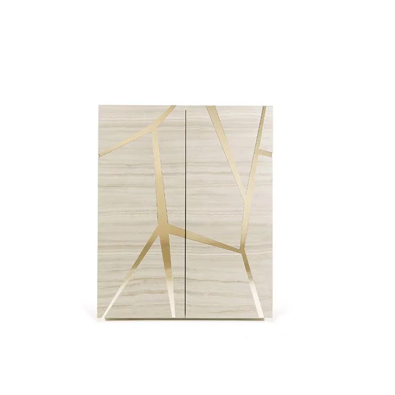 Wine cabinet light luxury high-end high-end sense living room solid wood dining side cabinet integrated stainless steel locker a