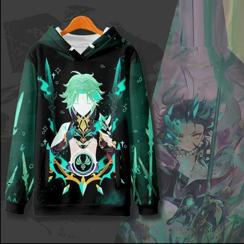 

Game genshin impact xiao mask cosplay costume adult unisex long sleeve fashion pullover jacket casual hoodie jacket 2024