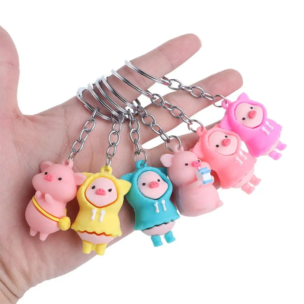 Doll Jewelry Car Keyring Cartoon Pig Gift Backpack Pendant Key Chains Raincoat Pig Keychain Milk Pig Keyring Pig Pendant