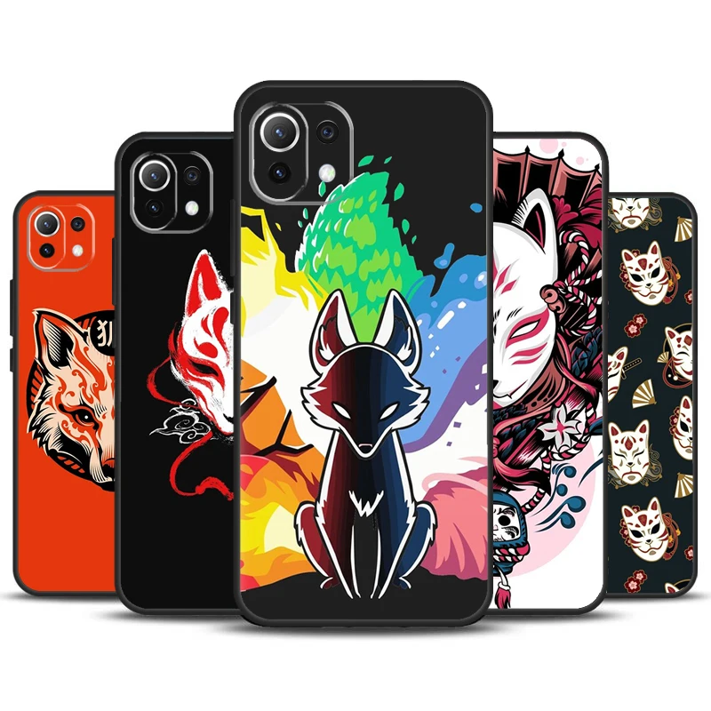 Japon Kitsune tilki maskesi kılıf için Xiaomi 14 Ultra 13 11T 12T 13T Pro 12 Lite POCO X6 Pro X3 X4 X5 M6 M6 F3 F5 kapak
