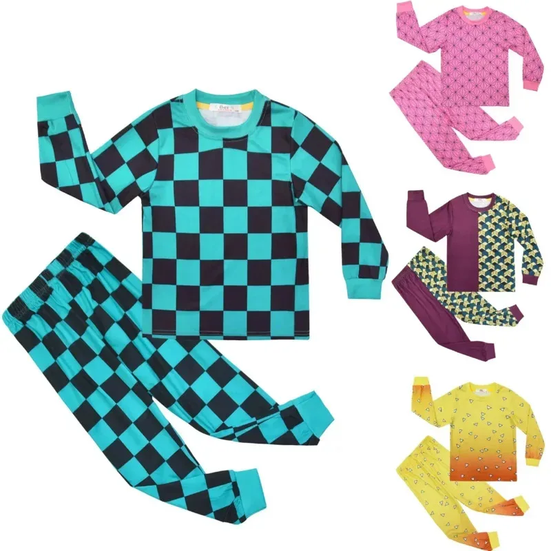 

Demon Slayer Kamado Tanjitou Kamado Nezuko Agatsuma Zenitsu Children's Home Service Suit Short-sleeved Two-piece Pajamas