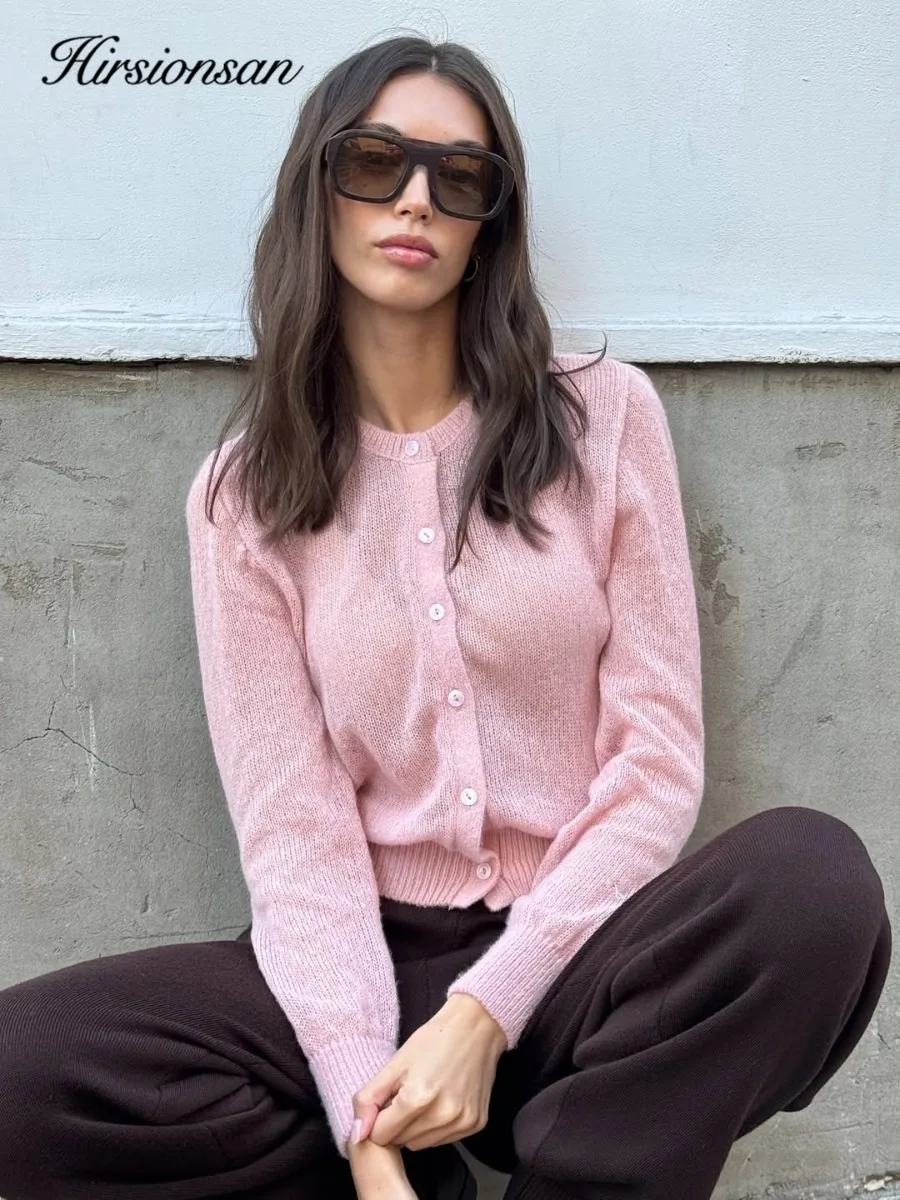 

Hirsionsan Элегантный женский свитер с длинным рукавом, новый ажурный повседневный кардиган, мягкая свободная вязаная верхняя одежда, новинка весна-лето 2026