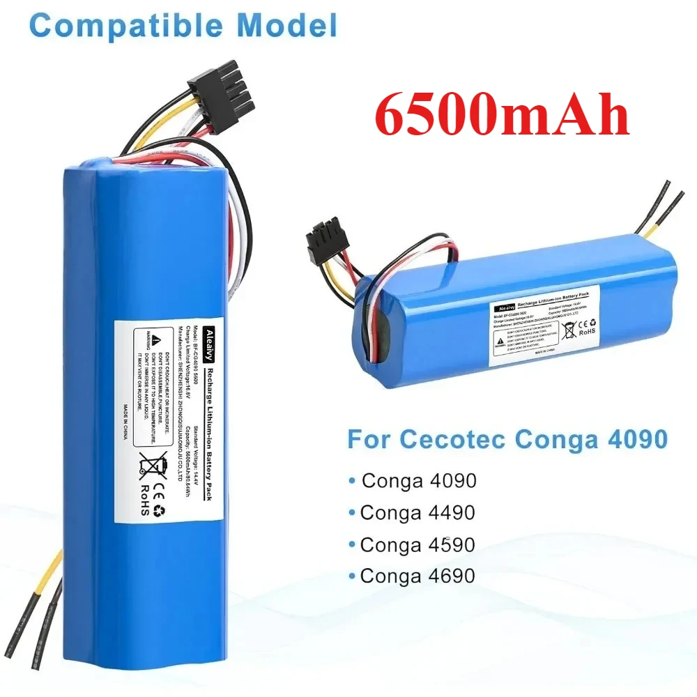 100% New 6500mAh Li-ion Battery for CECOTEC CONGA 4090 4490 4690 4590 Robot Vacuum Cleaner 14.4V 18650 4S2P Battery Packs