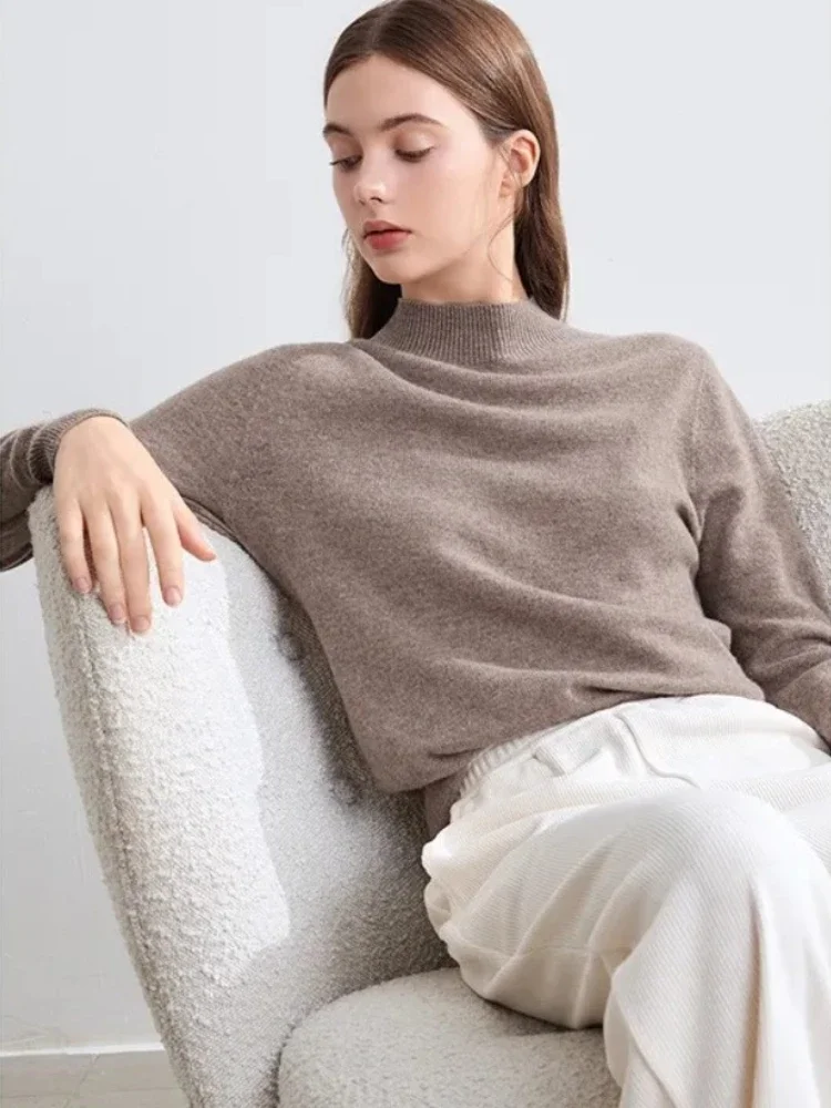 

2025 Autumn Winter Long Sleeve Knitted Sweater Turtleneck Sweater Women Fit Solid Color Base Layer Pullovers Thick Warm Jumpers