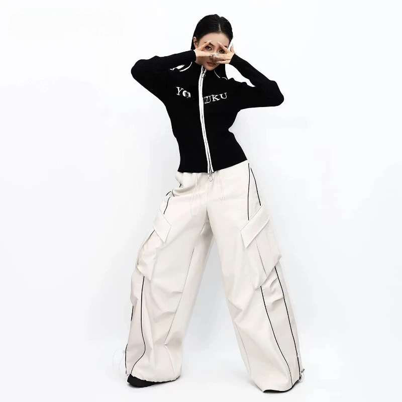 French Retro Design Wide-Leg Women's Leather Pants 2025 Autumn New Loose Slimming Versatile Floor-Length Casual Trousers Ladies