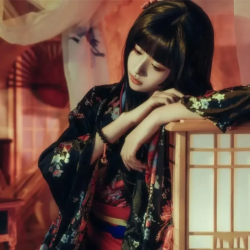 Kimono Jigoku Shoujo Enma Ai Maid Dress Yukata Uniform Outfit Japanese Anime Cosplay Costumes Kimono Robe With Obi