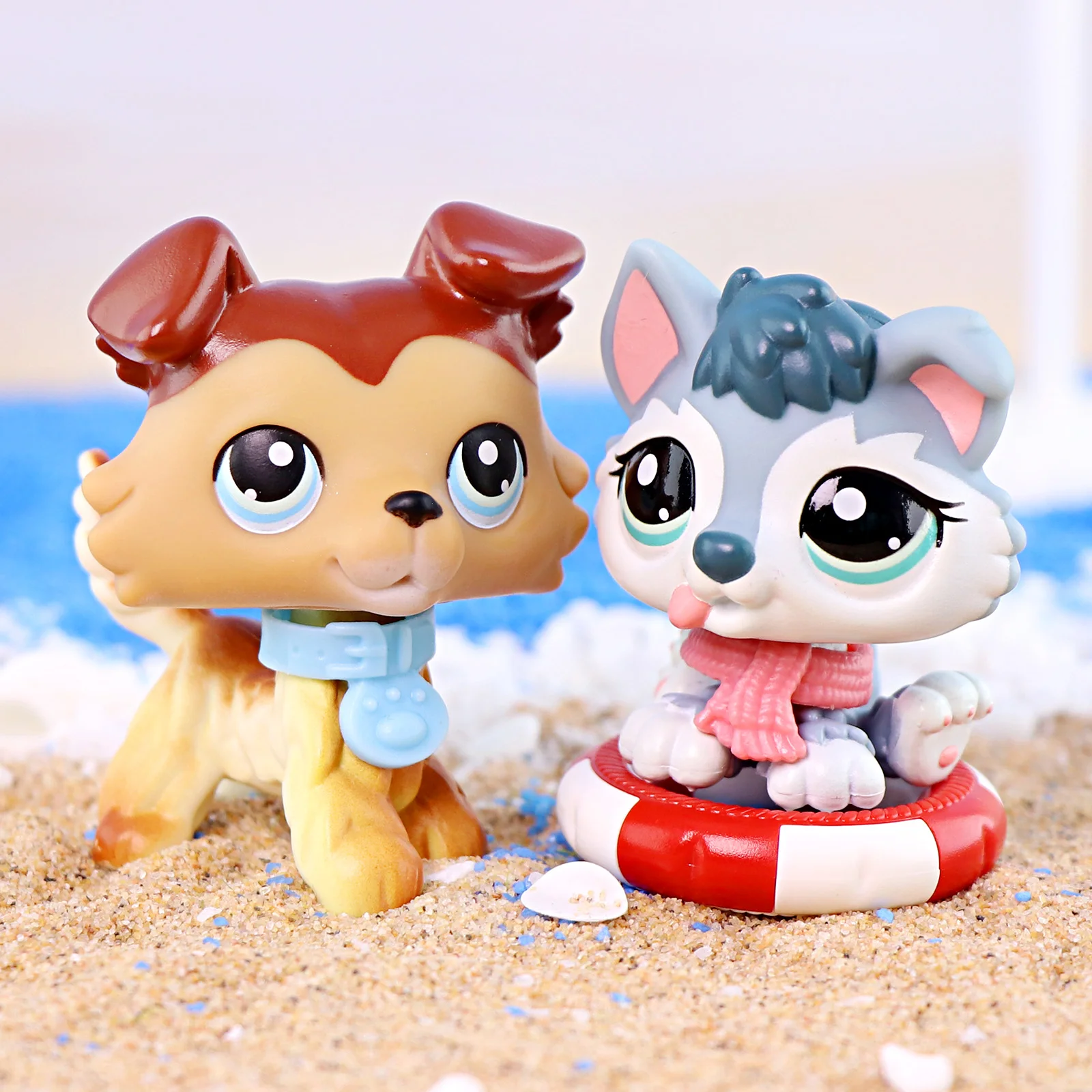 

2 pcs Minilpsshop Pet Shop Collie #58-1 Husky Puppy #2036 Bobble Head Toys Animal Model Toys Kids Gift Pets Collectible for lps