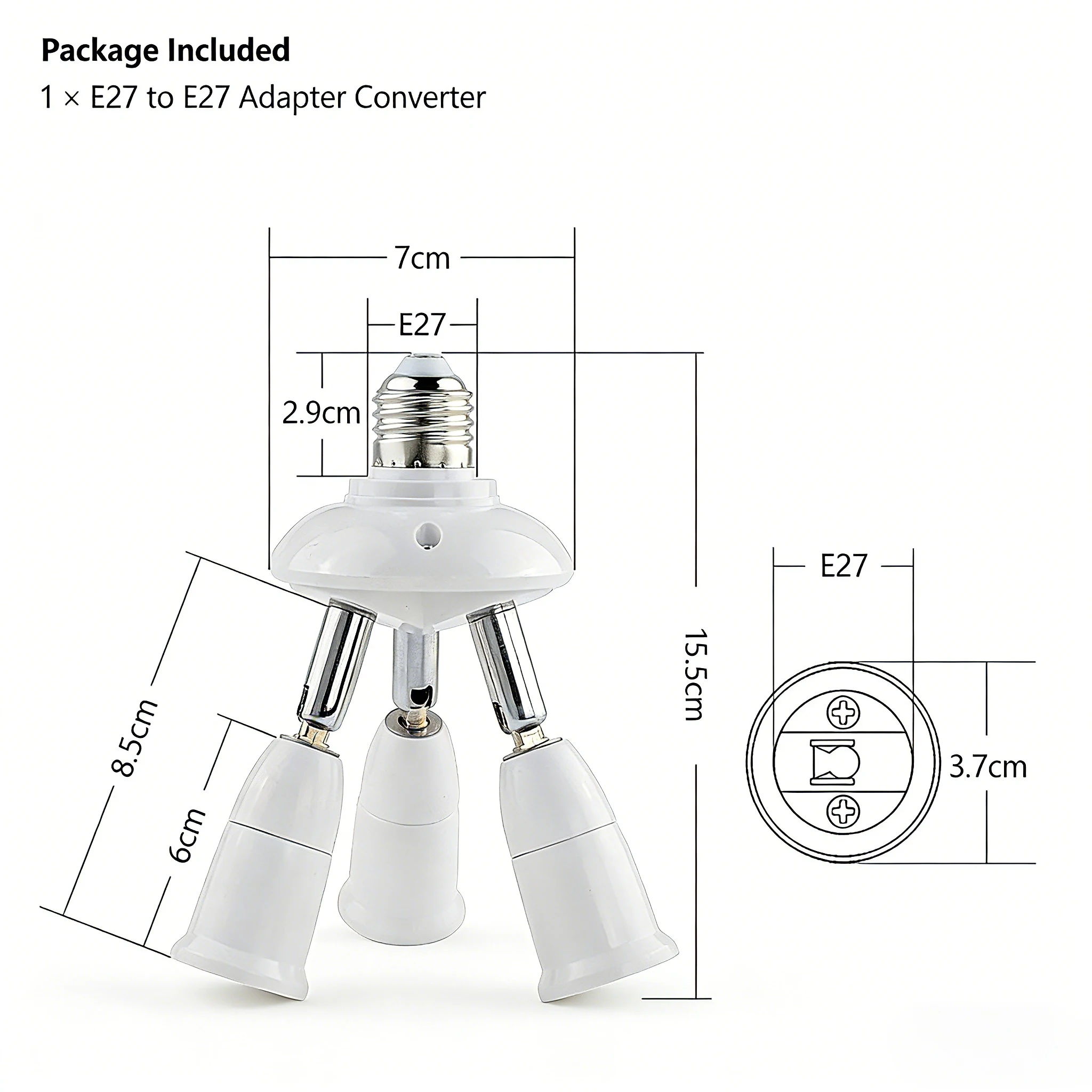 Universal E27 to E27 3-in-1 4-in-1 Light Bulb Socket Adapter with 180° Rotatable Tube for LED Bulbs Lamp Holder Converter