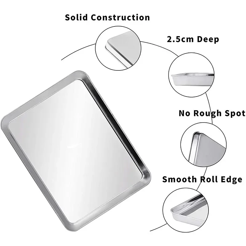 مستطيلة الفولاذ المقاوم للصدأ شواء كوكي الخبز عموم مع رف تبريد قابل للإزالة أداة المطبخ صينية غير لاصقة مناسبة للفرن