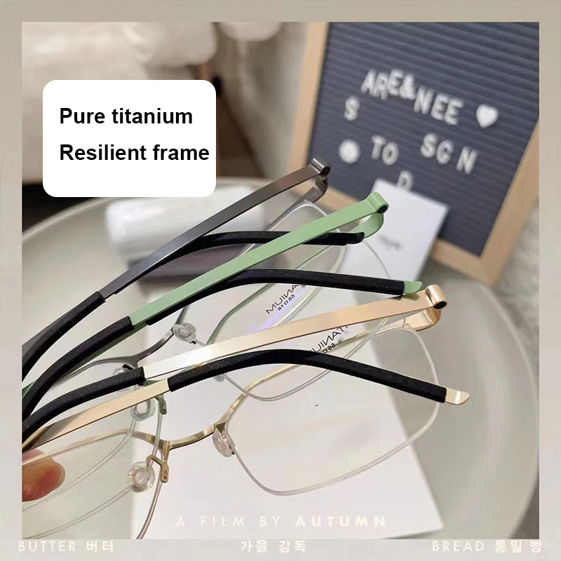 Danish Brand Same Design Screwless Ultra-light Pure Titanium Glasses Half-rim Browline Frame Business Men Irregular Eyewear