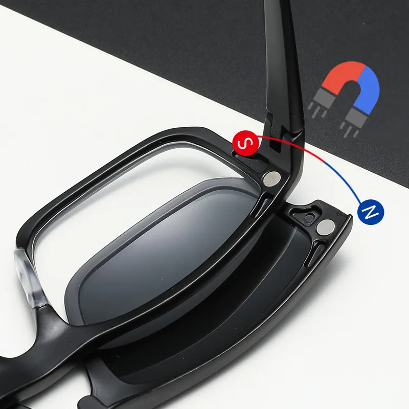 VCKA Magnet Clip Myopia Sunglasses Glasses Square 6 in 1 Men Women Sport Glasses Custom Prescription Driving Eyewear -1.0~-6.0