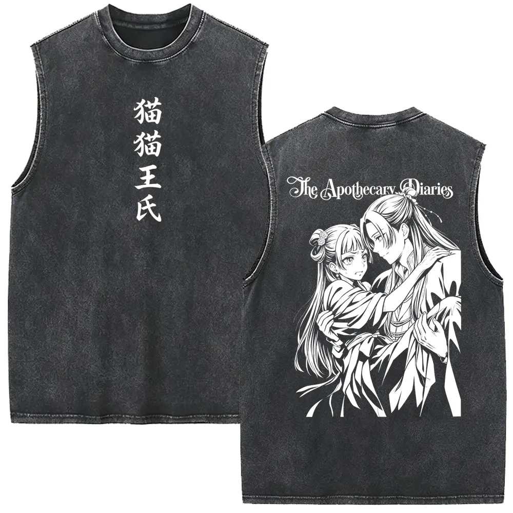 Anime The Apothecary Diaries Maomao Washed Tank Tops Men Women Cartoon Kawaii Sleeveless Vest T-shirt Unisex Oversized Clothes