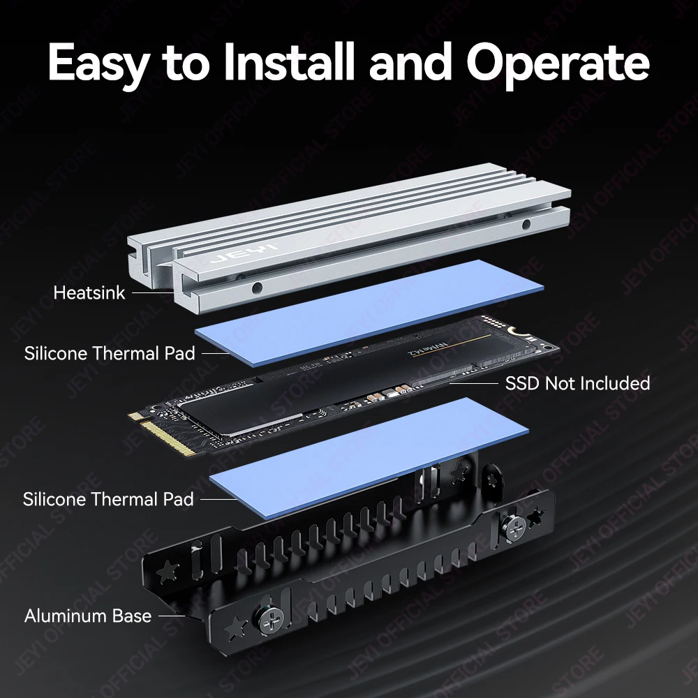 JEYI M.2 SSD (2 قطعة) سبائك الألومنيوم رقيقة جدا 6 مللي متر بالوعة الحرارة 237 واط/(M·K) الموصلية الحرارية العالية مناسبة للكمبيوتر/PS5/الكمبيوتر المحمول/ITX