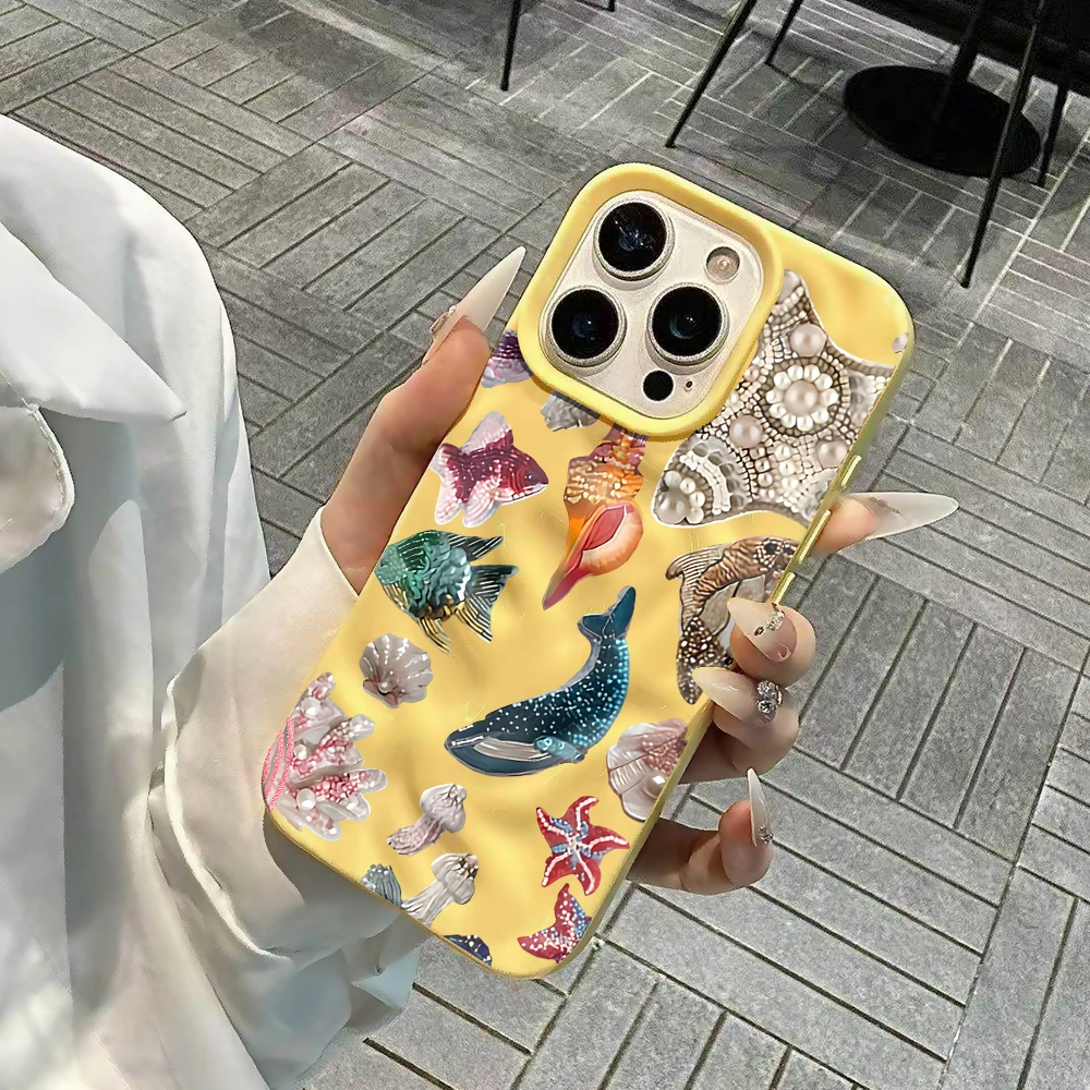 Luxuriöse Retro-Meerestier-Handyhülle für iPhone 17 16 15 14 13 12 11 Pro Max 14 Plus 17 Air Falten-Wellen-Soft-Silikon-Cover – Detail 5
