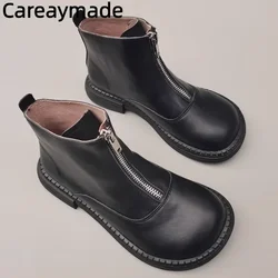 Careaymade-100% Genuine leather large head wide version Casual single women short boots,cowhide Wool men's warm work shoes