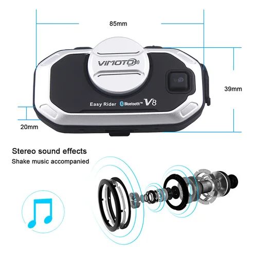 Imagen 2 del producto Easy Rider Vimoto V8-auriculares para casco de motocicleta, intercomunicador multifuncional compatible con Bluetooth