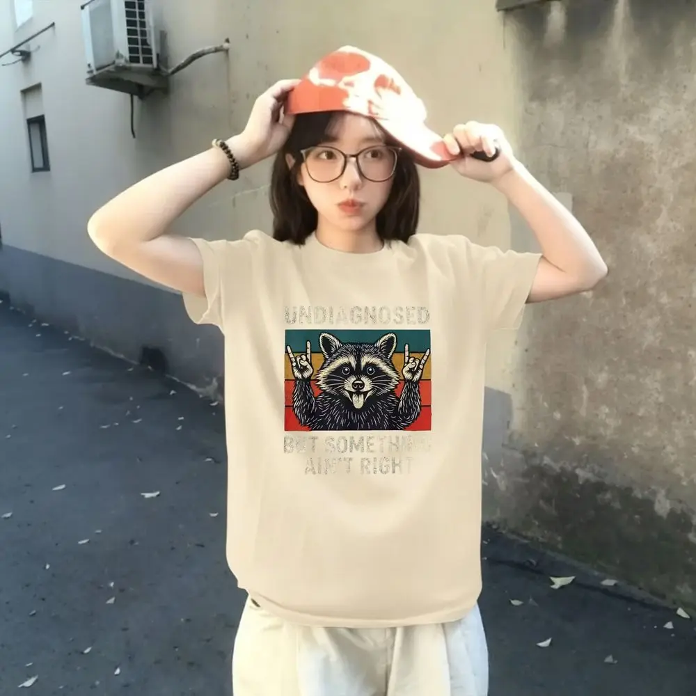 Funny Raccoon Graphic T-Shirt Women Summer Short Sleeve Undiagnosed But Something Aint Right Print Vintage Female Casual Tops