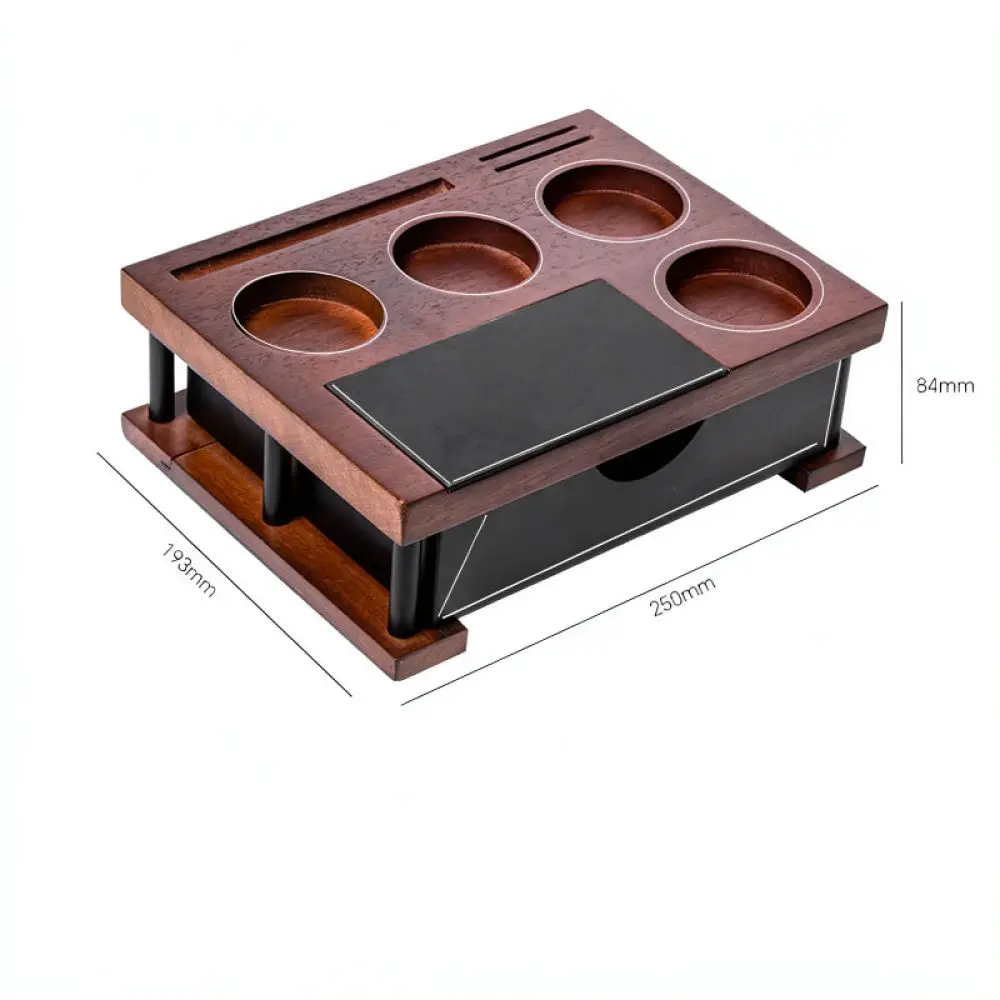 Natural Wood Espresso Tamper Station Coffee Organizer Base With Knock Box For Barista Cafe Espresso Machine Accessories