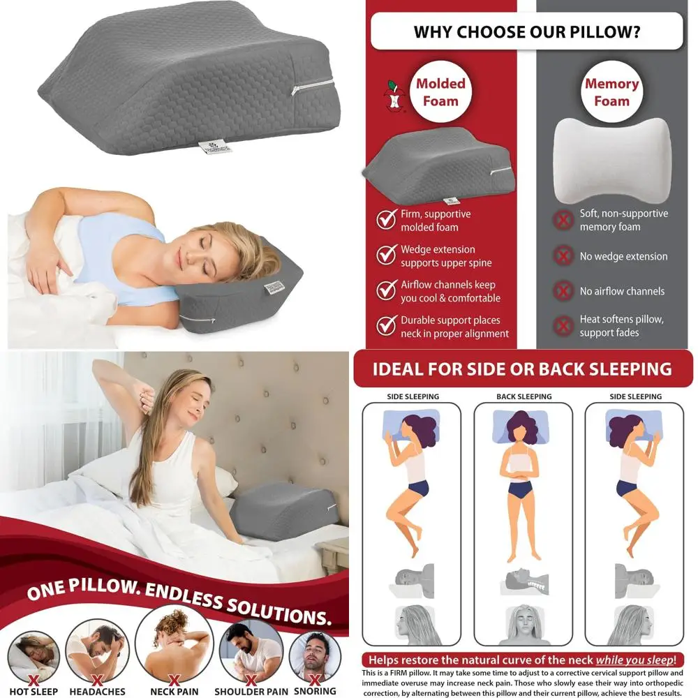 

Ergonomic Cervical Support Pillow for Travel - Neck Pillow for Side and Back Sleepers