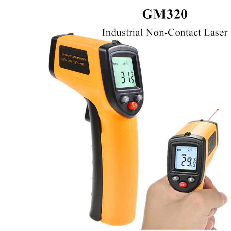 GM320 Infrared Thermometer Digital Pyrometer Non-Contact Laser -50~400 ℃ IR Laser Temp Meter Industrial Pyrometer Point Gun 40%