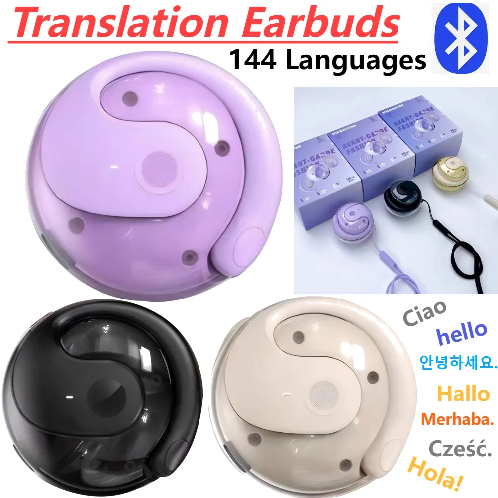 AI Translation Bluetooth Earbuds 144 Languages Real-time Translation Earphones Wireless Smart Voice Translator Business Headset