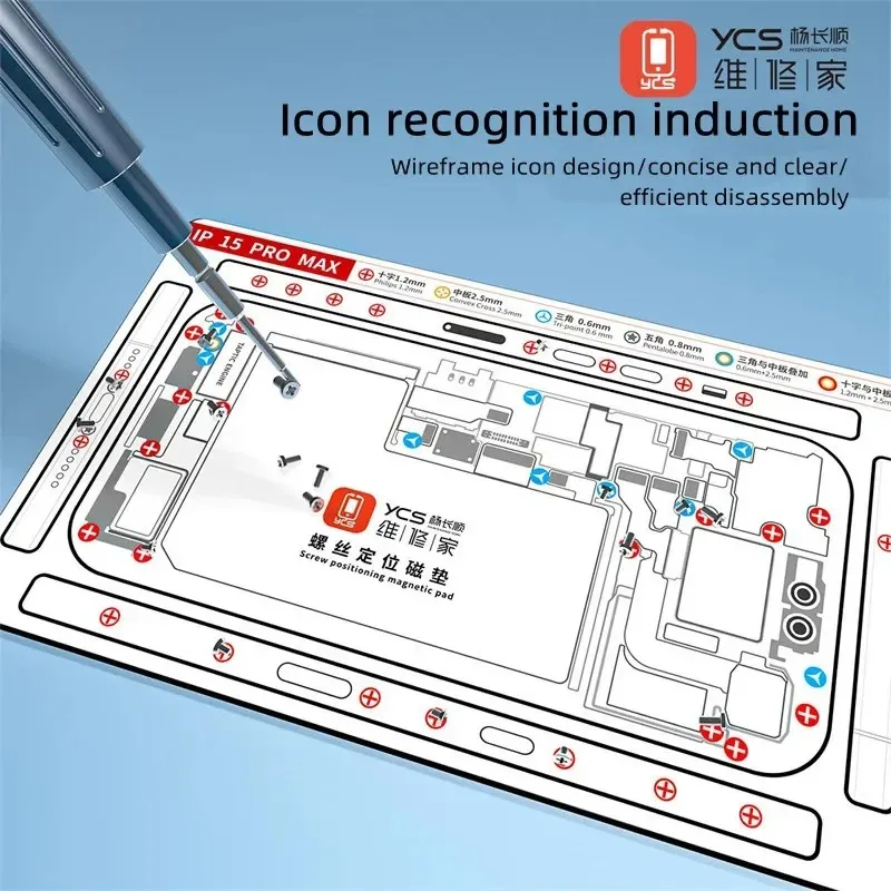 YCS Double-Sided Magnetic Mat for Phone Repair - Precision Screw Positioning Pad with Memory Foam for iPhone 15 Pro Max/15/14