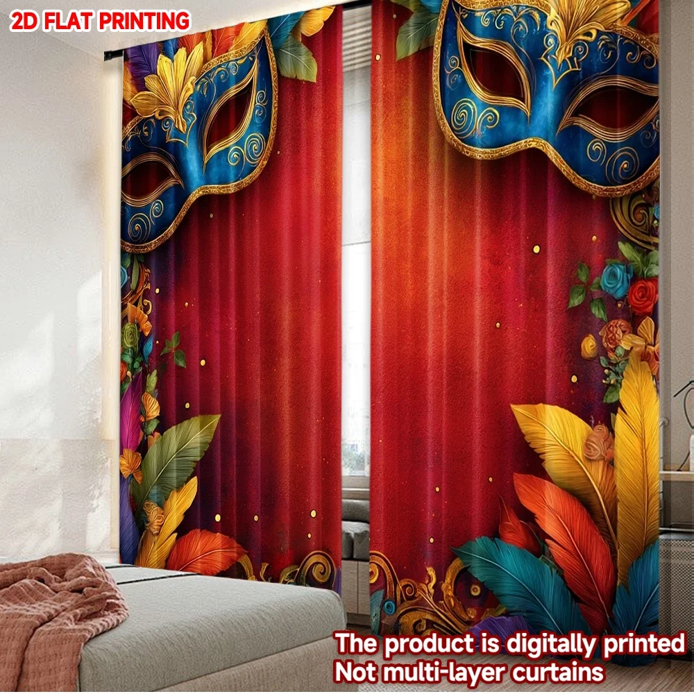 

2D flat printing 2pcs Curtain Curtains Carnival Festive Masks Digital Printed Polyester Drapes All Season Party & Holiday Decor