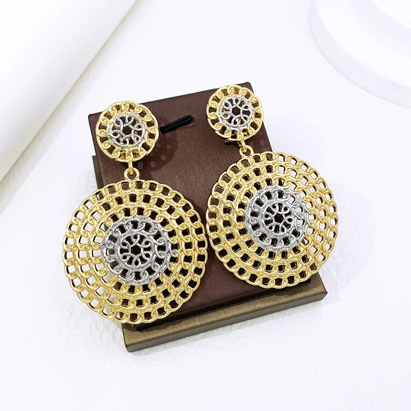 Gold Color Women Earrings 18K Gold Plated Round Drop Earring Fashion Jewelry Wedding Party Accessories Trending Free Shipping